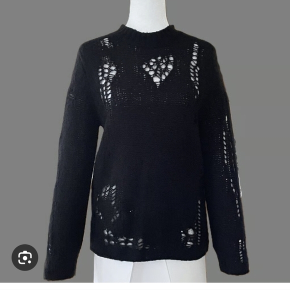 3.1 Phillip Lim Sweaters - 3.1 Phillip Lim Black Open Knit Turtleneck Sweater